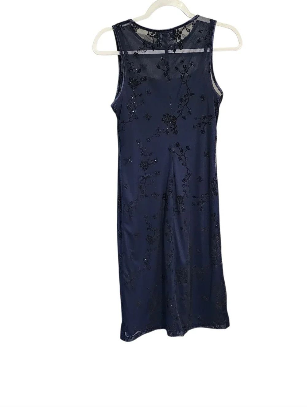 Vintage Y2K Navy Floral Burnout Velvel Mesh Midi Dress S Whimsigoth Butterfly - Picture 2 of 8